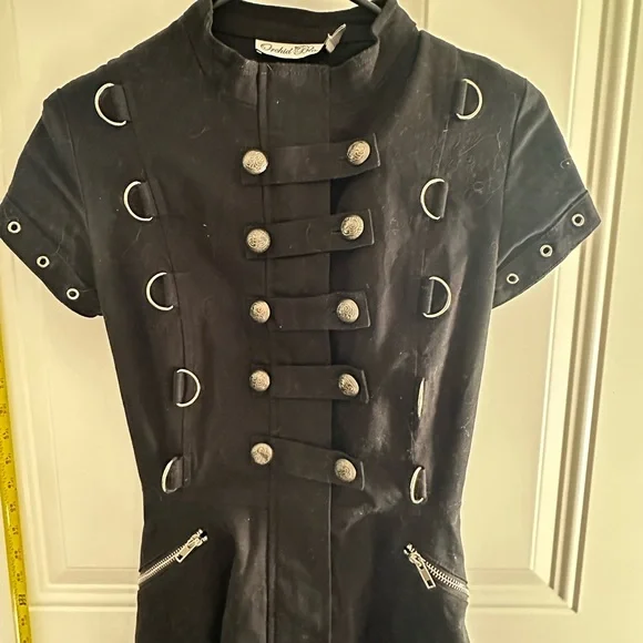 Orchid Bloom Punk/Goth Black Short Sleeve Military Style Dress - Picture 1 of 6